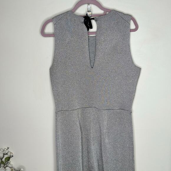 J. CREW Sleeveless Lurex Silver Metallic Knit Jumpsuit Velvet Tie {H21} - Picture 6 of 10